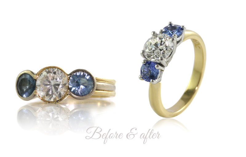 Before-after-3-stone-engagement-ring-makeover-bentley-de-lisle