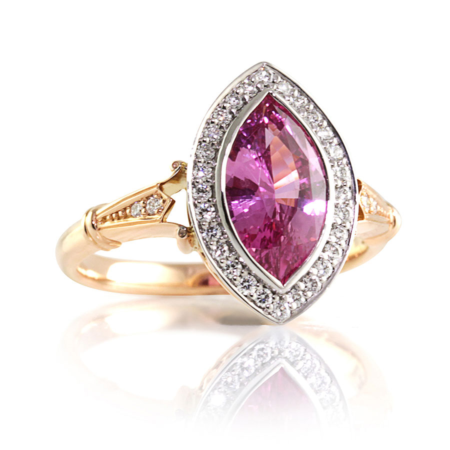 Pink Marquise Sapphire Vintage Style Ring Bentley De Lisle