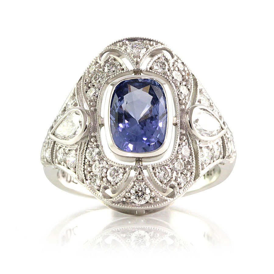 Blue-Cushion-Sapphire-Art-Deco-Ring-front-bentley-de-lisle