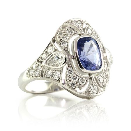 Blue-Cushion-Sapphire-Art-Deco-Ring-front-side-bentley-de-lisle