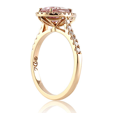 Pear Padparadscha Sapphire Halo Diamond Ring | Bentley De Lisle