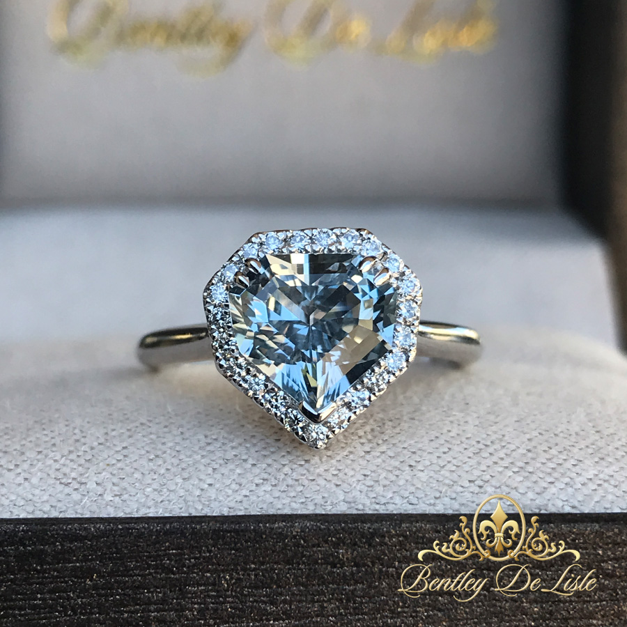 Aqua Blue Sapphire Diamond Halo Ring