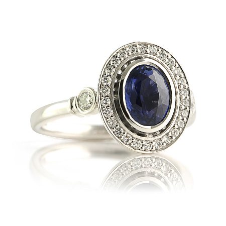 Oval Royal Blue Sapphire Vintage Style Ring Bentley De Lisle