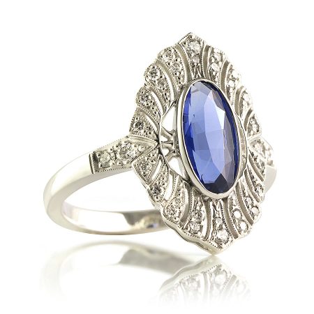 Vivid Blue Sapphire Art Deco Style Ring