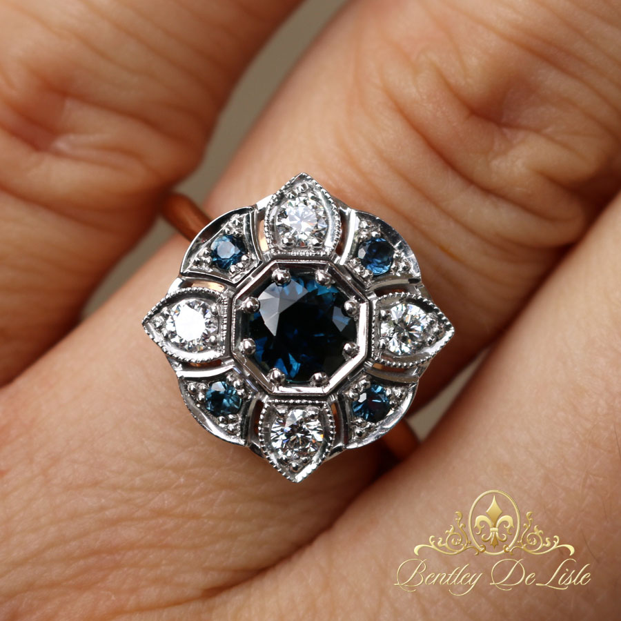 Art Deco Style Australian Sapphire Ring hand